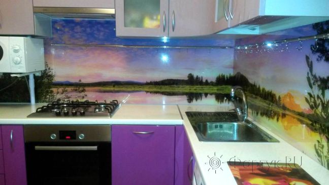 Фартук фото: лиловое небо, заказ #УТ-330, Фиолетовая кухня.