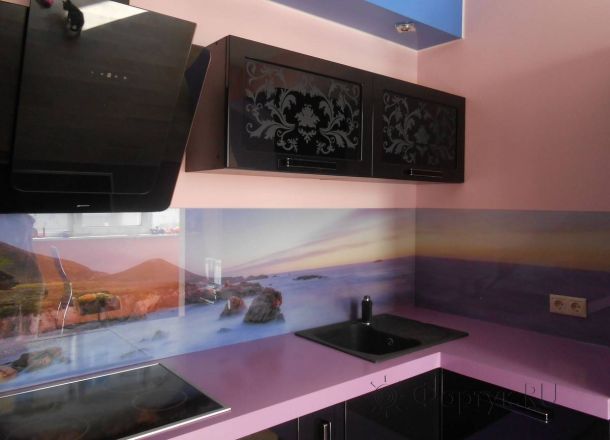 Фартук фото: лиловый закат., заказ #S-68, Фиолетовая кухня.
