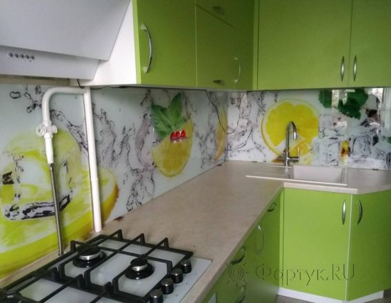 Скинали для кухни фото: лимон и брызги воды, заказ #ИНУТ-4500, Зеленая кухня.