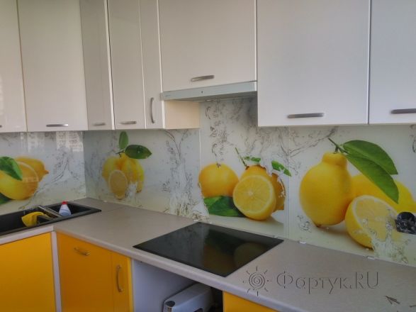 Скинали для кухни фото: лимон и всплески воды, заказ #РРУТ-056, Желтая кухня.