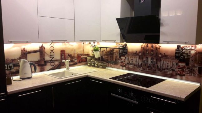 Фартук с фотопечатью фото: лондон, заказ #УТ-1697, Коричневая кухня.