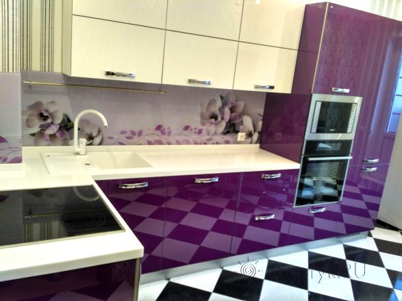 Фартук фото: магнолии, заказ #УТ-896, Фиолетовая кухня.