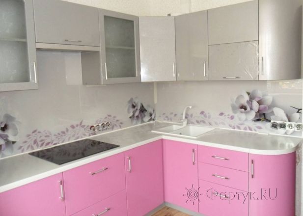 Фартук фото: магнолии и лепестки., заказ #SN-285, Фиолетовая кухня.
