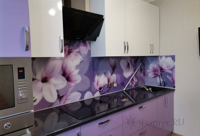 Фартук фото: магнолия, заказ #ИНУТ-7910, Фиолетовая кухня. Изображение 186344