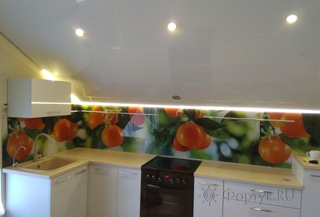 Фартук для кухни фото: мандарины на ветках, заказ #ИНУТ-1129, Белая кухня. Изображение 205876