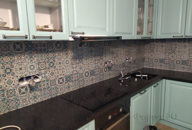Скинали для кухни фото: марокканская плитка мозаика, заказ #ИНУТ-14570, Зеленая кухня.