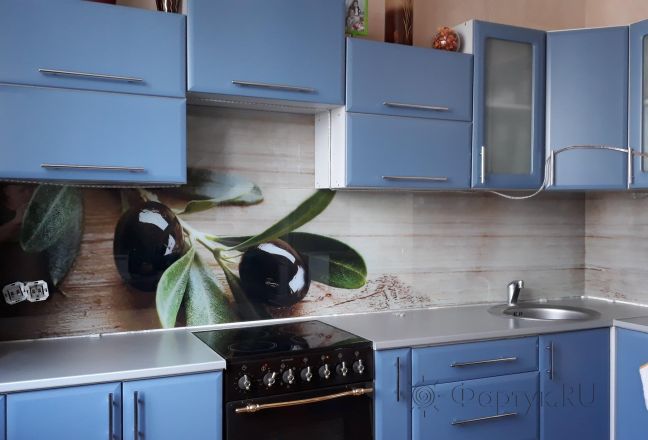 Стеклянная фото панель: маслины, заказ #ИНУТ-1681, Синяя кухня. Изображение 111836