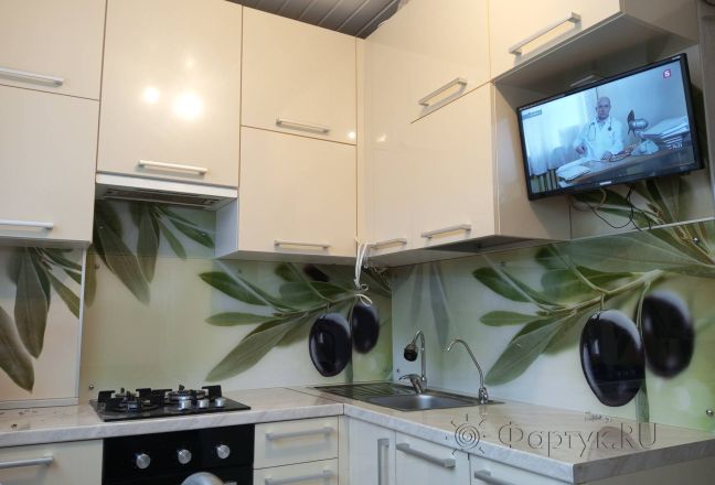 Фартук для кухни фото: маслины, заказ #КРУТ-3614, Белая кухня.