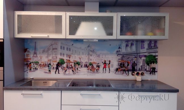 Фартук для кухни фото: многолюдная улица, заказ #ИНУТ-102, Белая кухня.