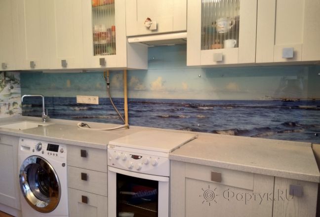 Фартук для кухни фото: море, заказ #ИНУТ-1171, Белая кухня.