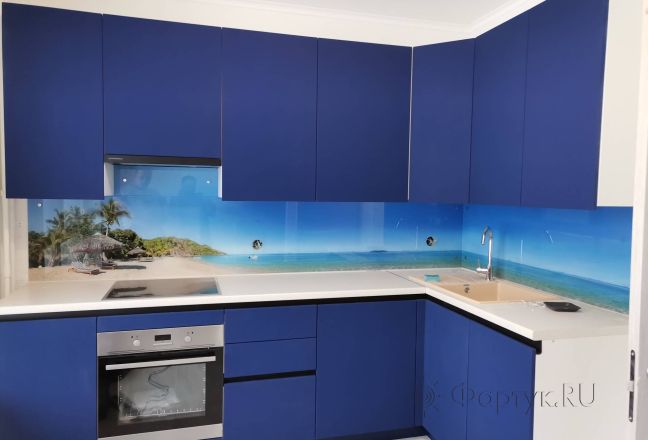 Стеклянная фото панель: море и пляж, заказ #ИНУТ-14023, Синяя кухня. Изображение 201456