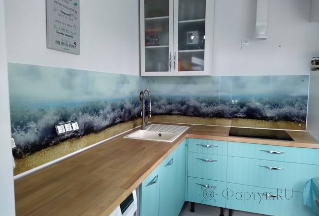 Стеклянная фото панель: морская волна, заказ #ИНУТ-6121, Синяя кухня. Изображение 111476
