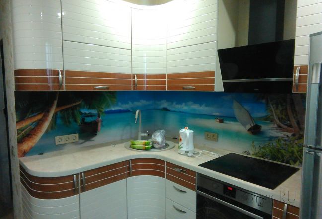 Фартук для кухни фото: морской берег, заказ #УТ-1224, Белая кухня. Изображение 111428