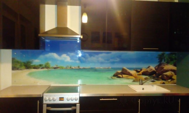 Фартук с фотопечатью фото: морской берег, заказ #УТ-1244, Коричневая кухня.