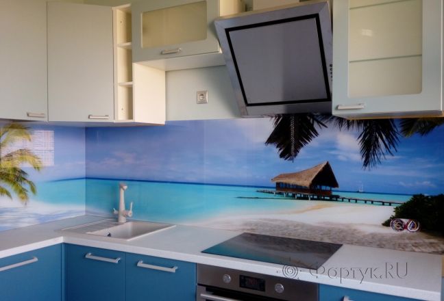 Стеклянная фото панель: морской берег, заказ #ГМУТ-428, Синяя кухня. Изображение 82952