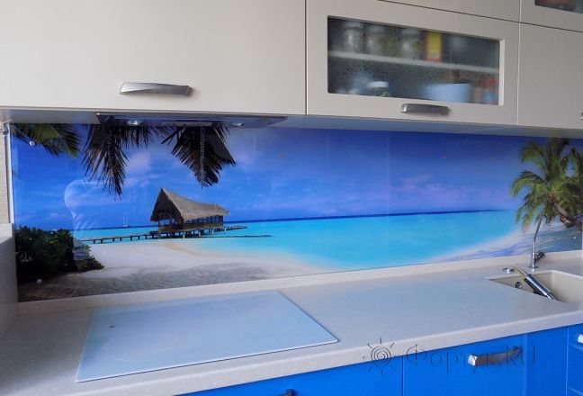 Стеклянная фото панель: морской берег, заказ #УТ-668, Синяя кухня. Изображение 82952