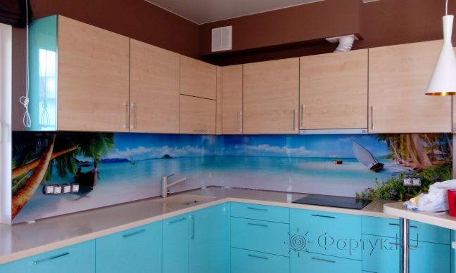 Стеклянная фото панель: морской пейзаж, заказ #ГМУТ-194, Синяя кухня.