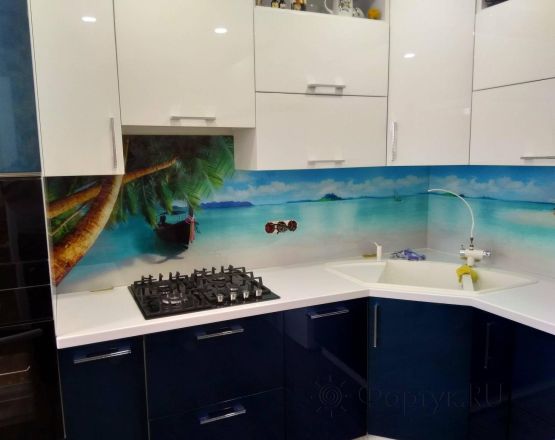 Стеклянная фото панель: морской пейзаж, заказ #ИНУТ-2731, Синяя кухня.