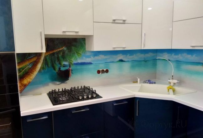 Стеклянная фото панель: морской пейзаж, заказ #ИНУТ-2731, Синяя кухня. Изображение 111428