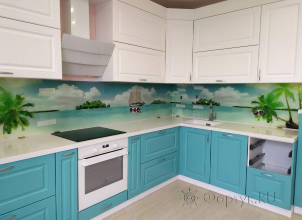 Стеклянная фото панель: морской пейзаж, заказ #ИНУТ-4321, Синяя кухня.