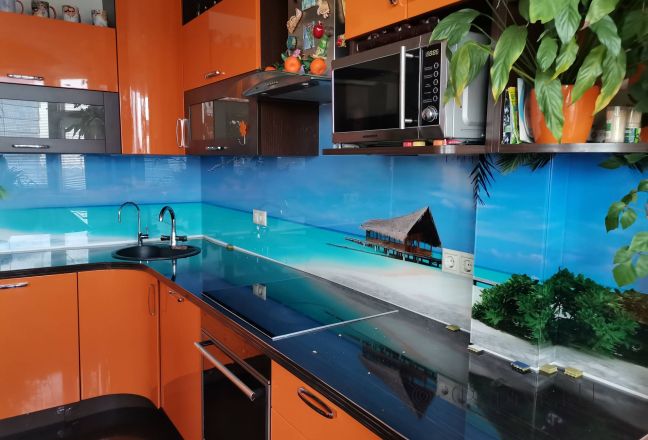 Фартук стекло фото: морской пейзаж, заказ #ИНУТ-12963, Оранжевая кухня. Изображение 82952