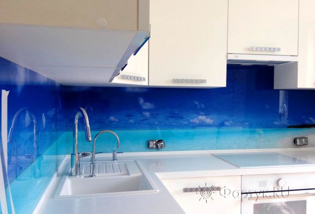 Фартук для кухни фото: морской пейзаж, заказ #УТ-848, Белая кухня.
