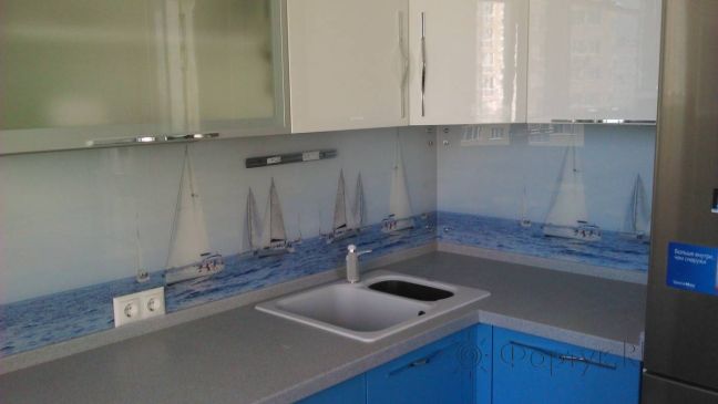 Стеклянная фото панель: морской пейзаж , заказ #S-272, Синяя кухня.