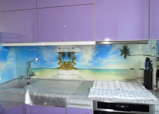 Фартук фото: морской пляж, заказ #SN-28, Фиолетовая кухня.