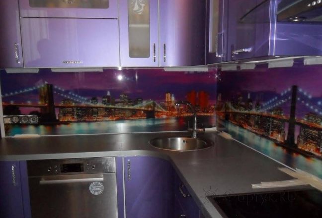 Фартук фото: мост в фиолетовых оттенках, заказ #S-830, Фиолетовая кухня.