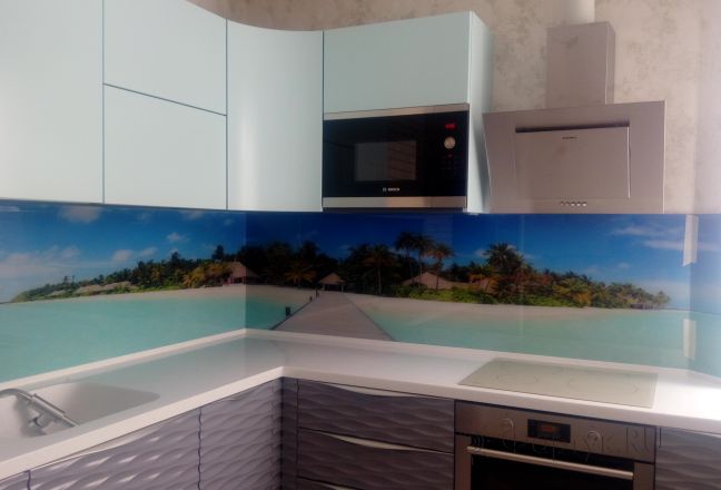 Стеновая панель фото: мостик к домику у моря, заказ #ИНУТ-1016, Серая кухня.