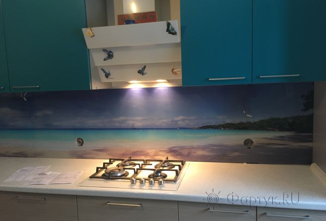 Стеклянная фото панель: на берегу моря, заказ #КРУТ-538, Синяя кухня. Изображение 185830