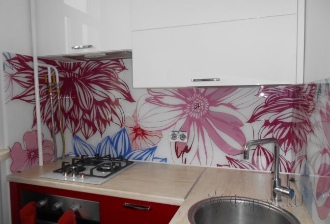 Скинали фото: нарисованные крупные цветы, заказ #УТ-1458, Красная кухня. Изображение 111954