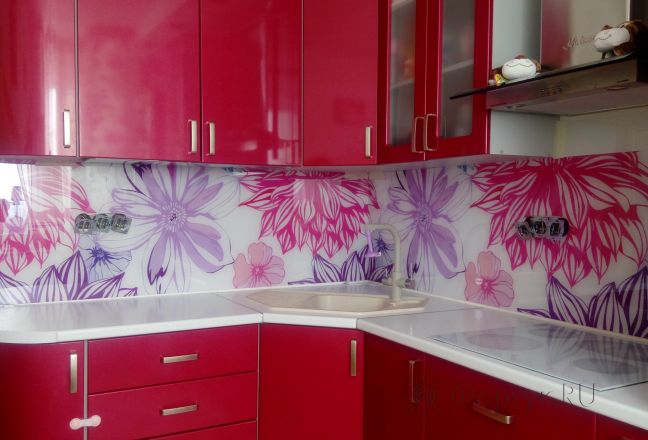 Скинали фото: нарисованные крупные цветы, заказ #ИНУТ-1034, Красная кухня. Изображение 111954