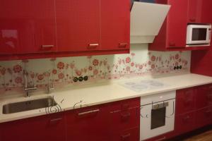 Скинали фото: нарисованные розовые цветы, заказ #УТ-1367, Красная кухня.