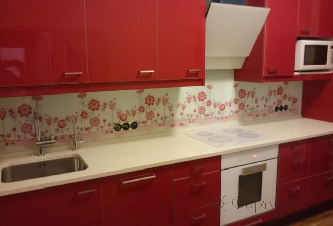 Скинали фото: нарисованные розовые цветы, заказ #УТ-1367, Красная кухня. Изображение 111840