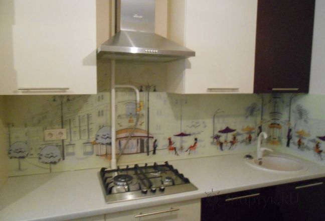 Фартук для кухни фото: нарисованный город, заказ #SK-108, Белая кухня.