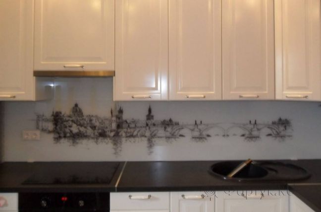 Фартук для кухни фото: нарисованный мост., заказ #S-1230, Белая кухня.