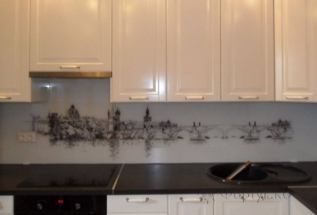 Фартук для кухни фото: нарисованный мост., заказ #S-1230, Белая кухня. Изображение 110886