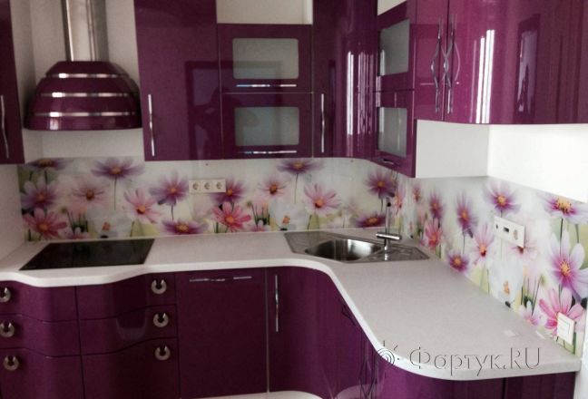 Фартук фото: нарядные фиолетовые  цветочки., заказ #S-241, Фиолетовая кухня. Изображение 111908
