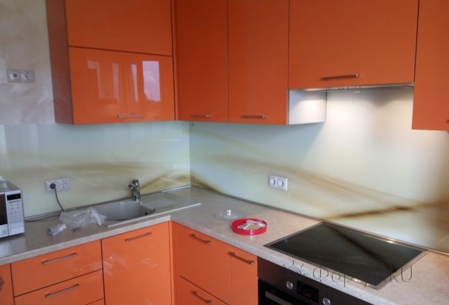 Фартук стекло фото: нежная абстракция, заказ #РРУТ-050, Оранжевая кухня. Изображение 147010