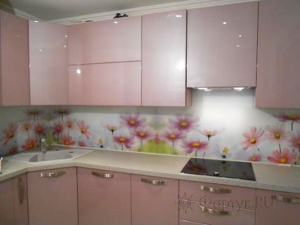 Фартук фото: нежное изображение с цветами., заказ #SK-1009, Фиолетовая кухня.