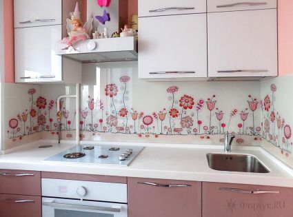 Фартук фото: нежные розовые цветы, заказ #УТ-507, Фиолетовая кухня.