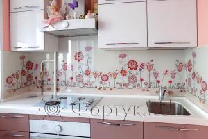 Фартук фото: нежные розовые цветы, заказ #УТ-507, Фиолетовая кухня.