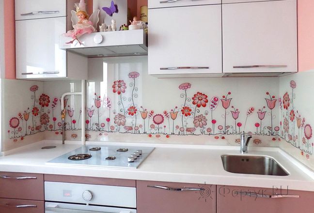 Фартук фото: нежные розовые цветы, заказ #УТ-507, Фиолетовая кухня. Изображение 111840
