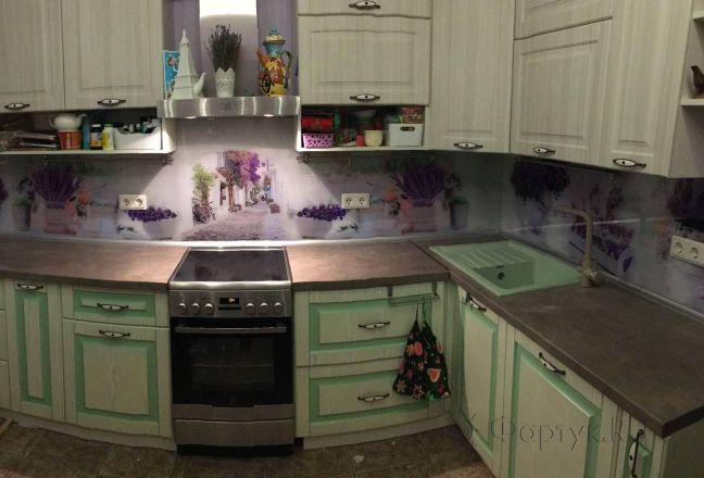 Скинали для кухни фото: нежный цветочный коллаж, заказ #КРУТ-1251, Зеленая кухня. Изображение 214654