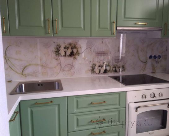 Скинали для кухни фото: нежный цветочный коллаж, заказ #ИНУТ-3442, Зеленая кухня.