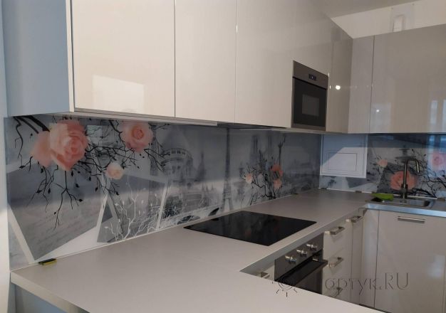 Стеновая панель фото: нежный цветочный коллаж, заказ #ИНУТ-5020, Серая кухня.