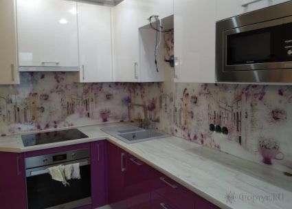 Фартук фото: нежный цветочный коллаж, заказ #ИНУТ-5151, Фиолетовая кухня.