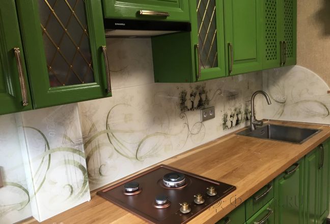 Скинали для кухни фото: нежный цветочный коллаж, заказ #КРУТ-2210, Зеленая кухня. Изображение 186416
