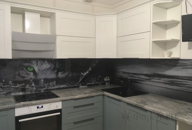 Стеновая панель фото: ночь, мост и тигр на заднем плане, заказ #КРУТ-660, Серая кухня. Изображение 198438